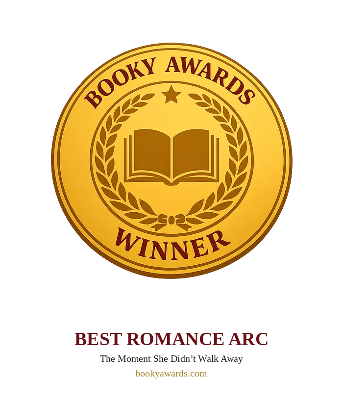 Booky Awards Best Romance Arc award recognizing The Moment She Didn't Walk Away by Katherine Bittner.