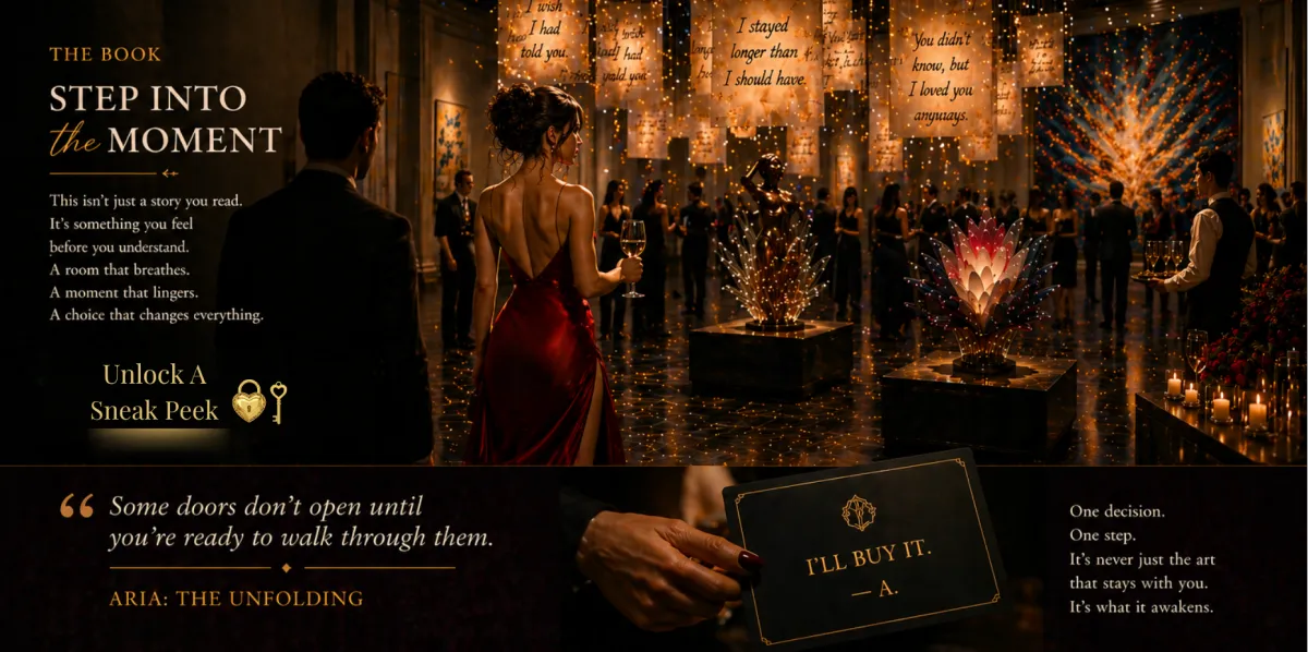 Gallery scene from The Moment She Didn't Walk Away by Katherine Bittner where Aria encounters a pivotal moment that quietly begins to change her life.