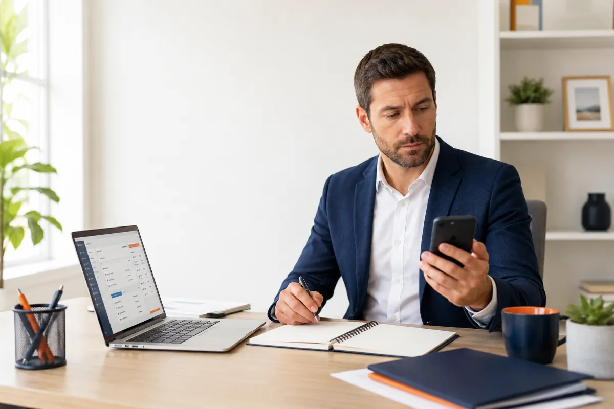 Real estate agent looking at his phone