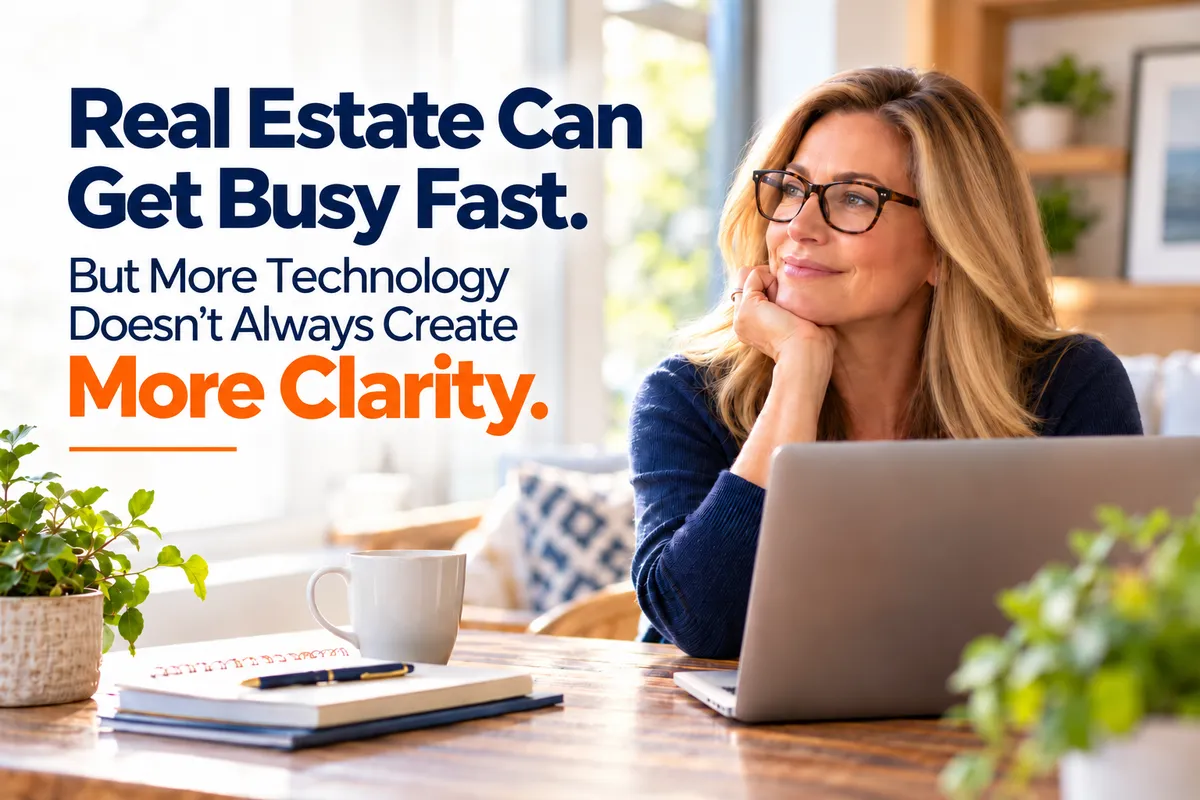 Image of a real estate agent thinking about how real estate can get busy fast and how to not feel overwhelmed