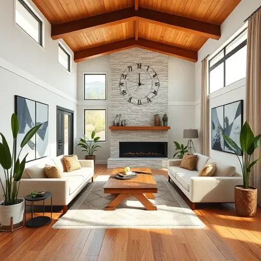 Spacious Rancho Santa Margarita living room blending modern and rustic elements with natural light and elegant decor.