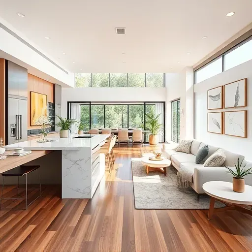 Modern remodeled living space in Mission Viejo, CA, featuring open floor plan, sleek furniture, and natural light.