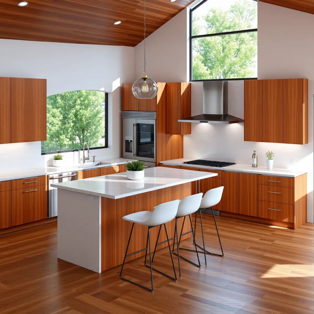 Recently renovated Windsor Village, CA kitchen featuring modern matte cabinetry, granite counters, stainless steel appliances, and ample natural light.