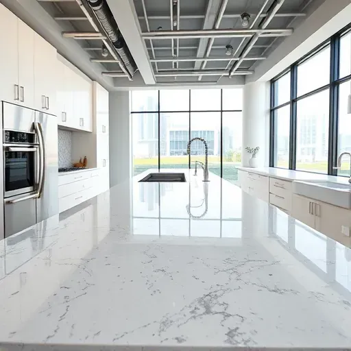 Modern Los Angeles kitchen with polished granite countertop, sleek cabinets, stainless steel appliances, and natural sunlight