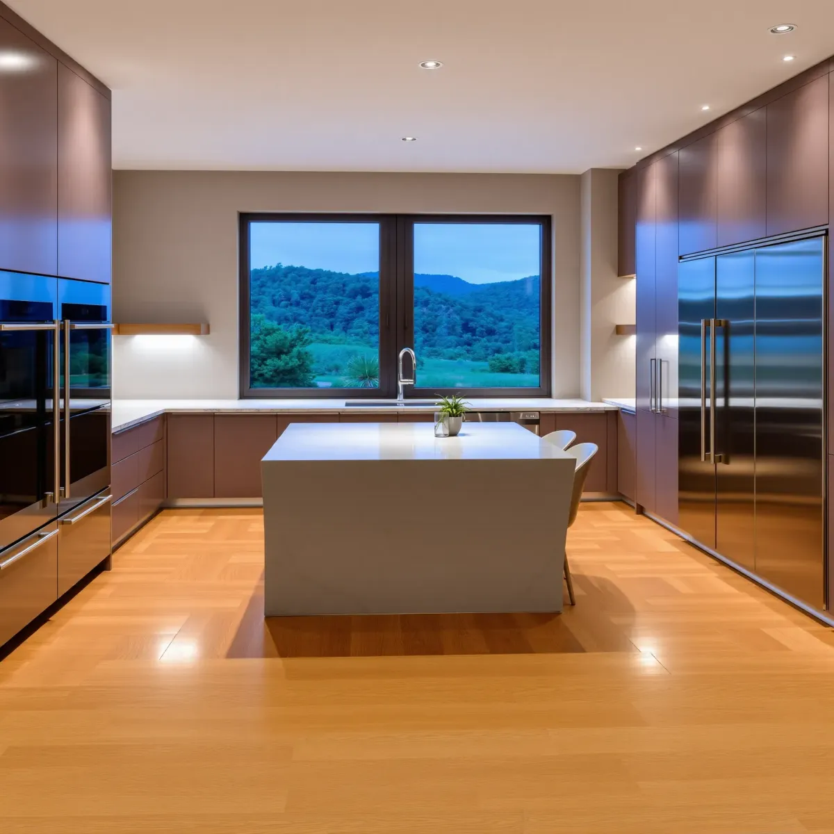 Beautiful Dana Point kitchen with granite countertops, stainless appliances, coastal accents, and ocean view.