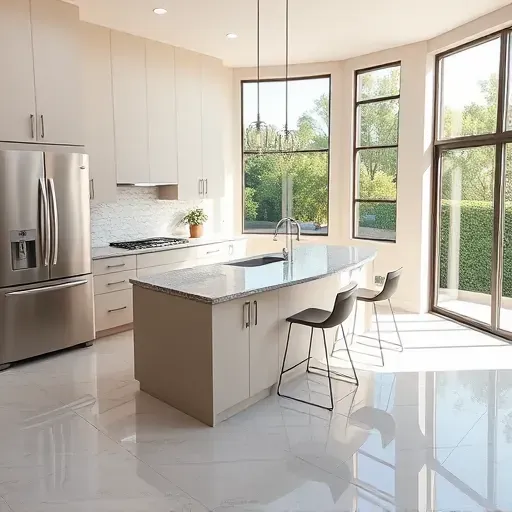 Modern Tustin kitchen with sleek cabinetry, granite countertops, stainless appliances, and bright natural lighting.