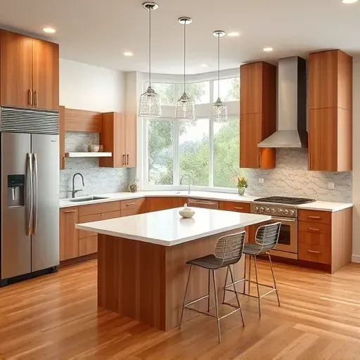 Renovated El Camino Real CA kitchen with warm wood cabinets quartz countertops stainless steel appliances and scenic California views