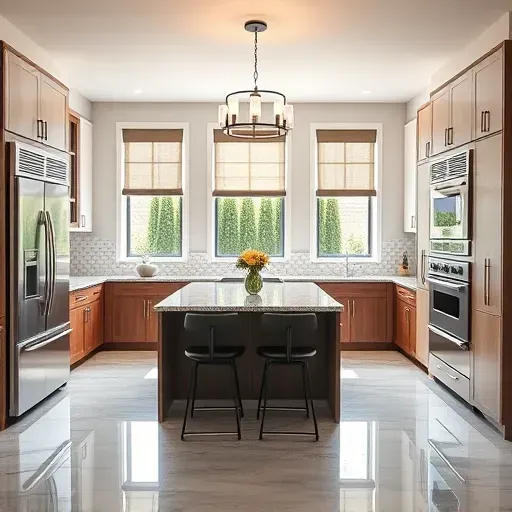Modern kitchen remodeling in Riverview West CA featuring sleek stainless appliances, granite countertops, and natural light.