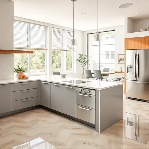 Renovated Los Angeles kitchen with modern cabinetry, quartz island, stainless steel appliances, and natural light.