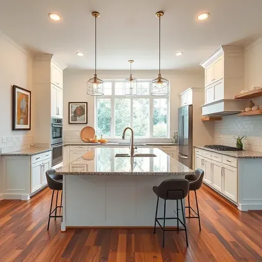 Elegantly designed Lake Forest kitchen with modern appliances, granite island, and natural light creating a warm ambiance.