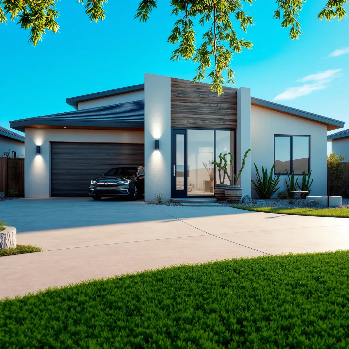 Remodeled Mid-City, CA home with modern facade, lush landscaped yard, and contemporary design in a peaceful neighborhood.