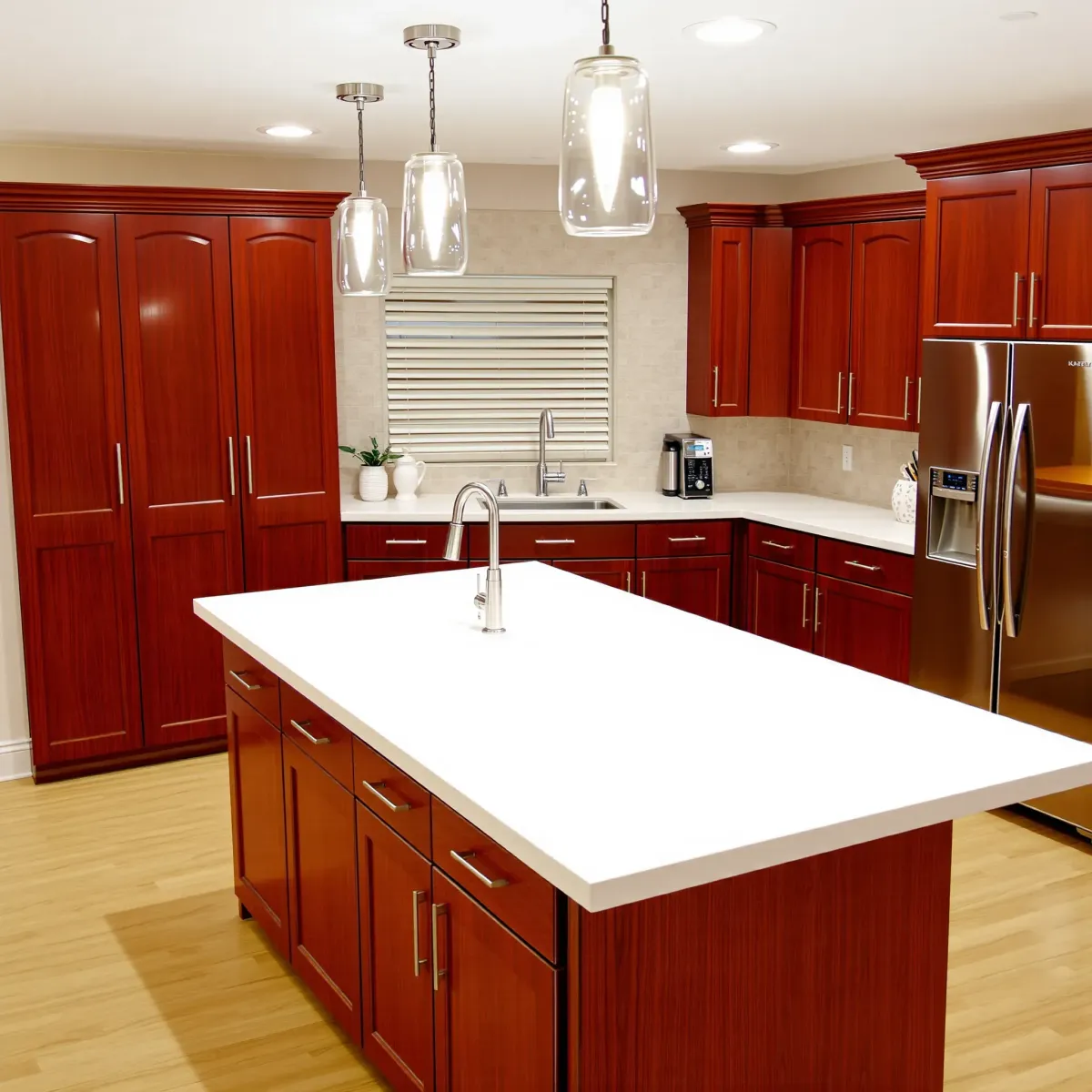 Modern kitchen remodeling in Rancho Santa Margarita, CA with sleek cabinets, island, and stylish lighting.