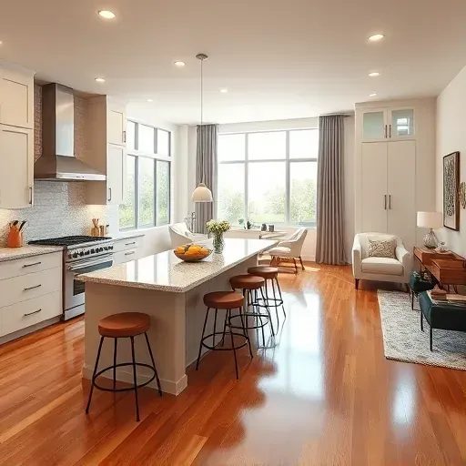 Modern kitchen remodel in Bristol Manor CA with sleek appliances, granite countertops, and inviting decor.