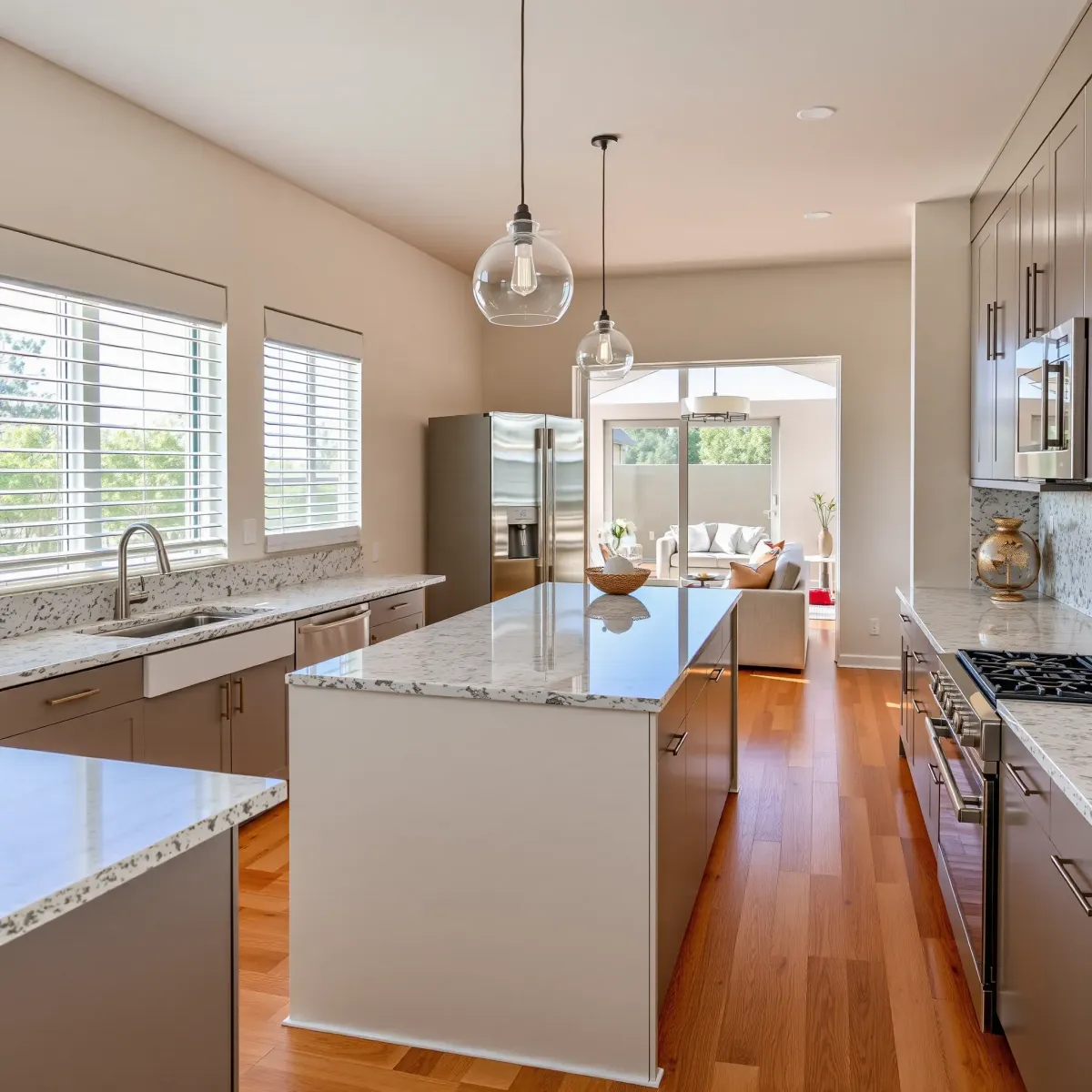 Modern Newport Heights home with ocean views, sleek driveway, coastal materials, and stylish outdoor entertainment space.