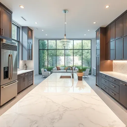 Newly renovated modern kitchen in Los Angeles with granite countertops and stainless steel appliances, bright and inviting.