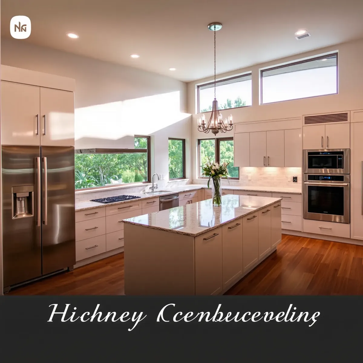 Recently remodeled San Clemente kitchen with white cabinetry, quartz island, subway tile backsplash, coastal views, hardwood floors.