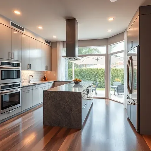 Renovated kitchen in Lake Forest CA with modern cabinets, granite countertops, stainless appliances, and natural light.