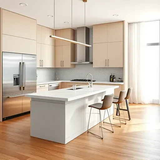 Recently remodeled kitchen in Los Angeles featuring modern cabinetry, quartz countertops, and natural light enhancing elegance.
