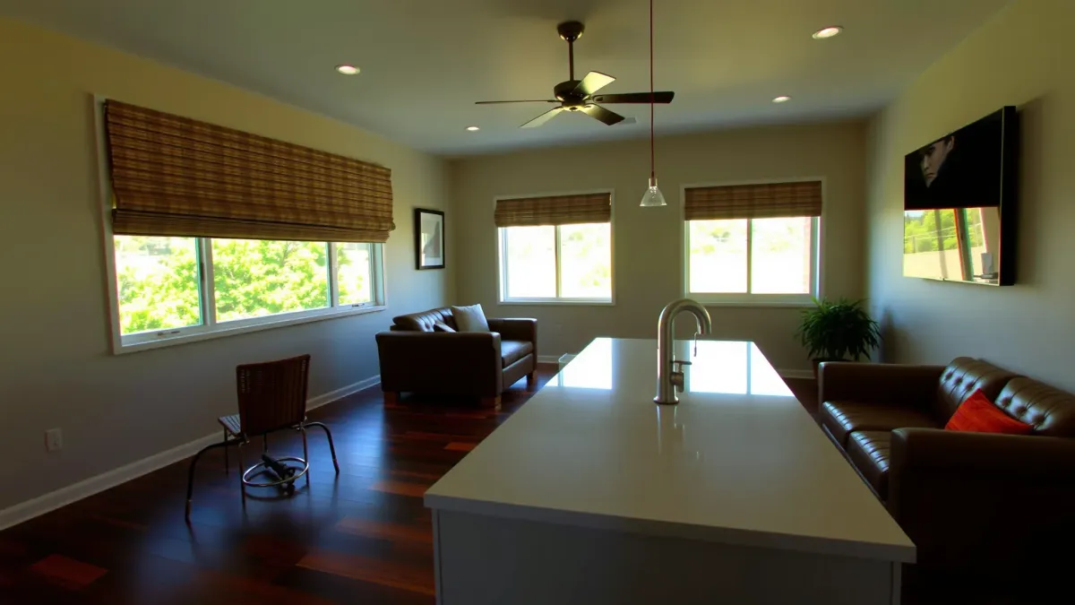 Remodeled Huntington Beach living room with ocean view, modern furnishings, hardwood floors, and coastal decor.