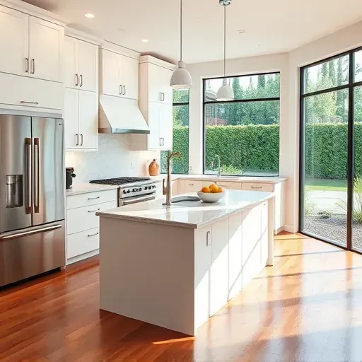 Recently remodeled kitchen in Portola Springs, CA, featuring sleek white cabinets, marble island, and stainless steel appliances.