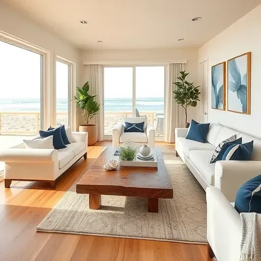 Stunning Newport Beach living room with coastal decor, ocean views, and elegant, airy design elements.