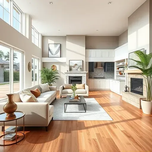 Modern living room remodel in Lacy CA featuring natural light, hardwood floors, stylish furniture, and serene decor.