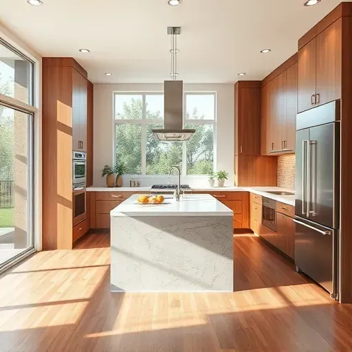 Renovated Foothill Ranch kitchen with modern wood cabinets quartz countertops stainless steel appliances and large windows