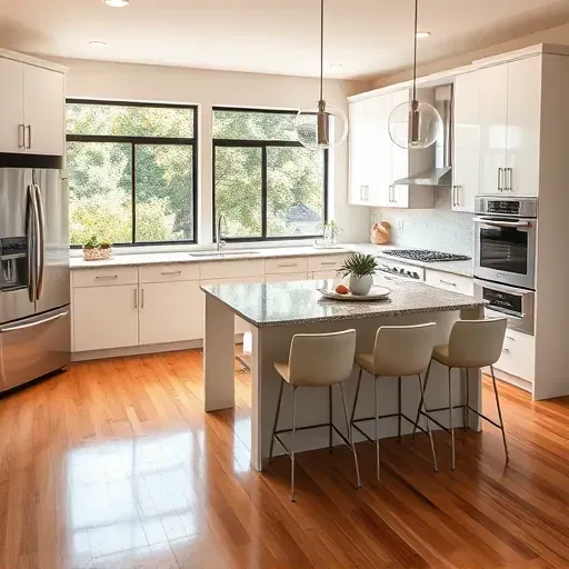 Modern kitchen remodeling in Riverview West CA features sleek appliances, granite countertops, and natural lighting.