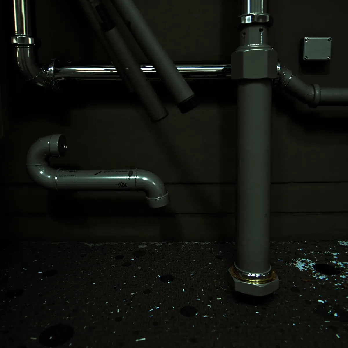 A detailed scene of plumbing setup in Los Angeles, CA, featuring pipes, tools, and urban surroundings.