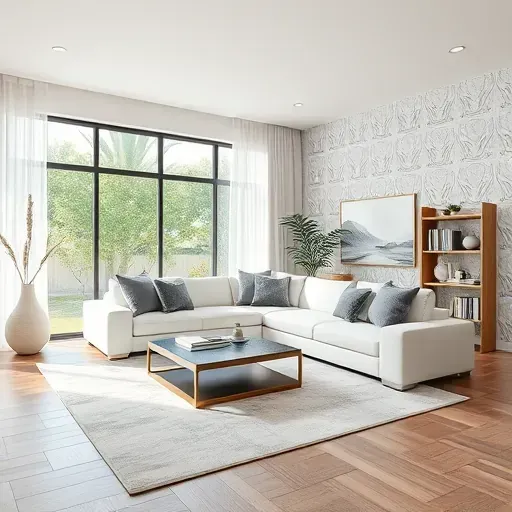Elegant living room remodel in South Coast Metro CA features modern design, natural light, and tranquil decor elements.