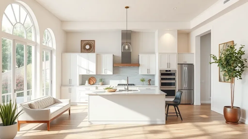 Remodeling in Lacy, CA showcasing updated kitchen and living room design.