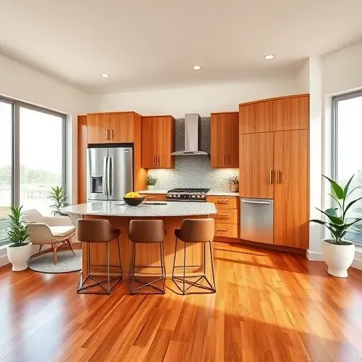 Stunning kitchen remodel in Westside CA featuring sleek cabinetry, polished granite, stainless steel appliances, and large windows.