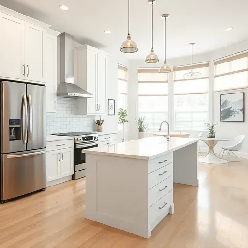 Renovated Westminster CA modern kitchen with quartz counters shaker cabinets stainless appliances hardwood floors and open layout