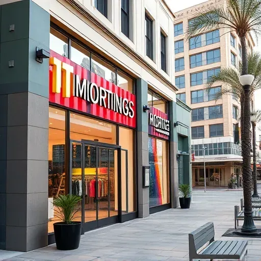 Renovated storefront in Downtown Santa Ana with inviting windows, modern signage, and elegant glass doors in a vibrant streetscape.