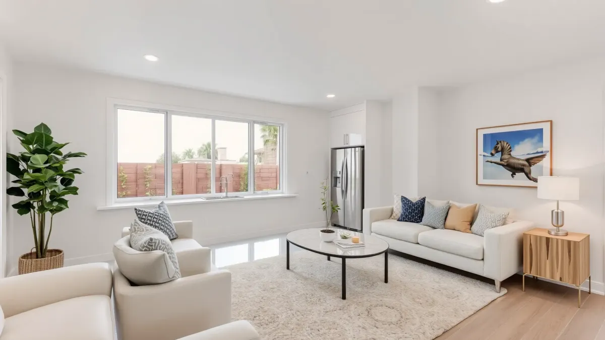 Modern Westside CA home remodel featuring renovated façade, lush landscaping, stylish interior, and contemporary craftsmanship.