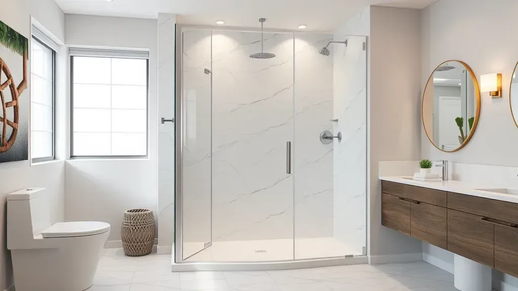 Walk in shower installation showcasing modern design in Los Angeles CA bathroom renovation project