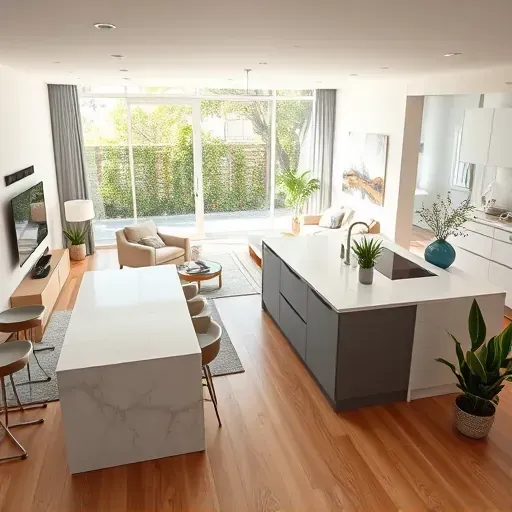 Remodeled open-concept living space in Riverview East CA with modern furniture, natural light, and inviting décor.