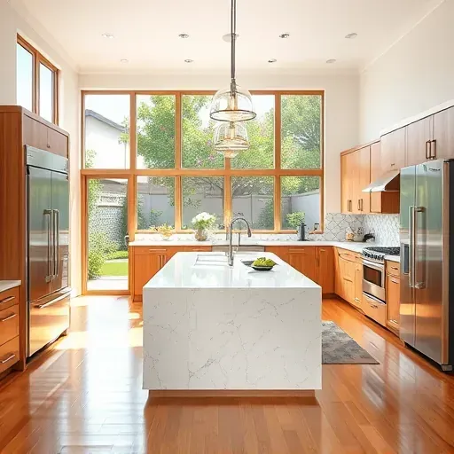 Renovated kitchen in Westminster, CA with quartz countertops, stainless steel appliances, custom cabinetry, and a spacious layout.