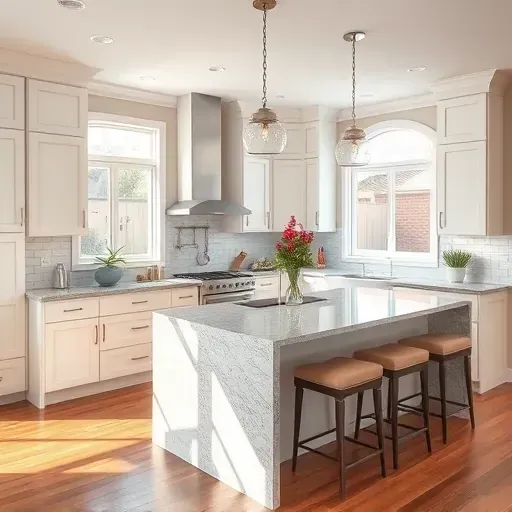 Showcasing a beautifully remodeled kitchen in Lake Forest, CA with gray granite counters, white cabinetry, and modern decor.