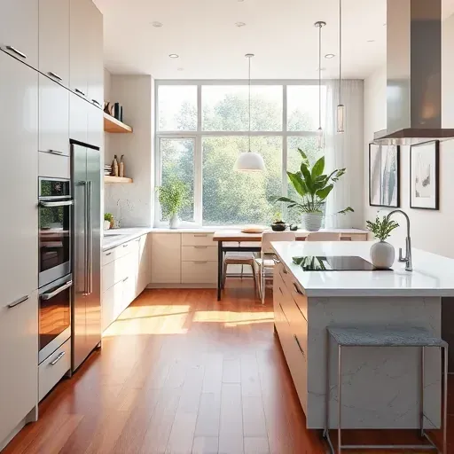 Remodeled Rancho Santa Margarita kitchen with sleek matte cabinets marble countertops stainless steel appliances hardwood flooring and modern decor