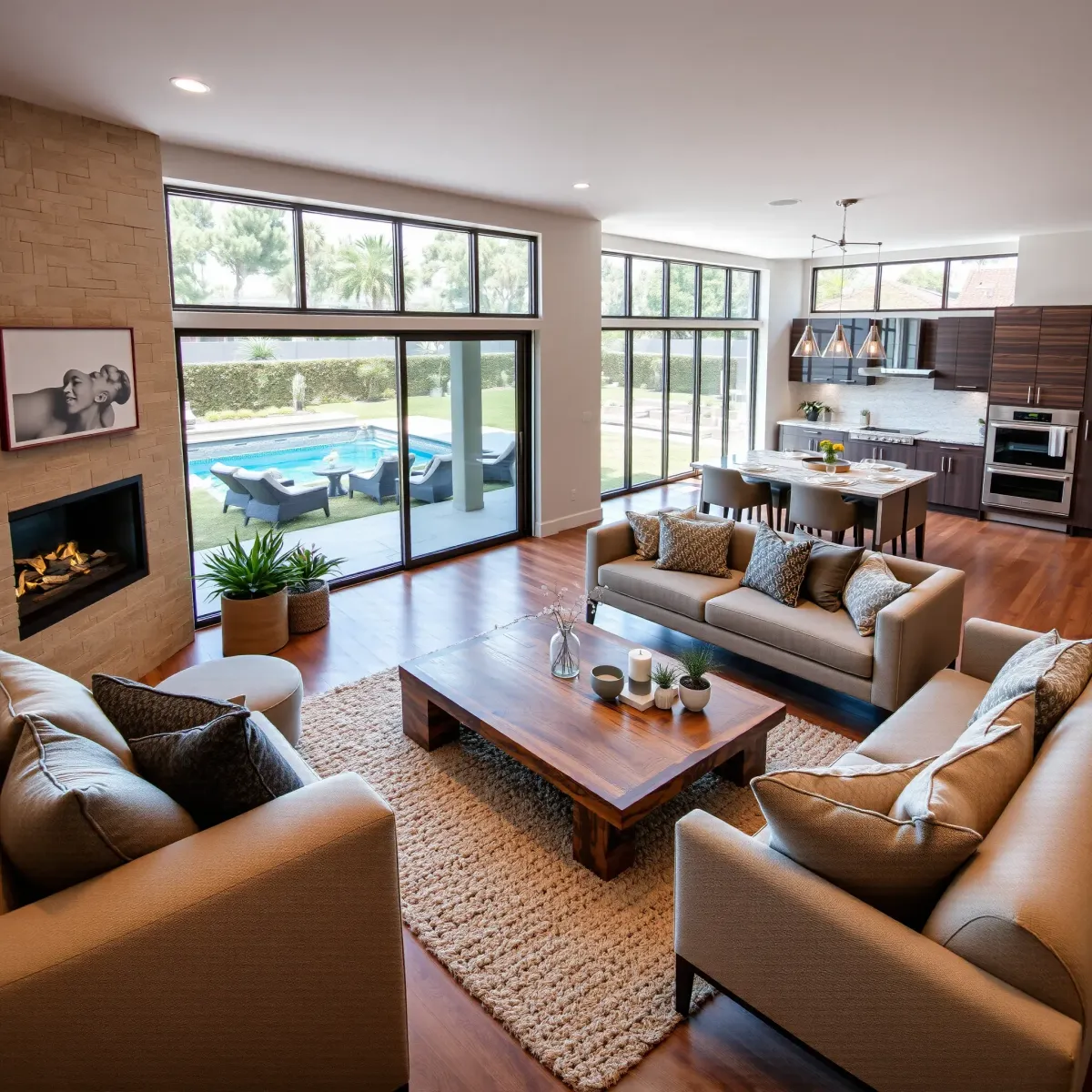 Remodeled San Clemente home interior with modern decor, coastal views, polished hardwood floors, and sleek kitchen design.