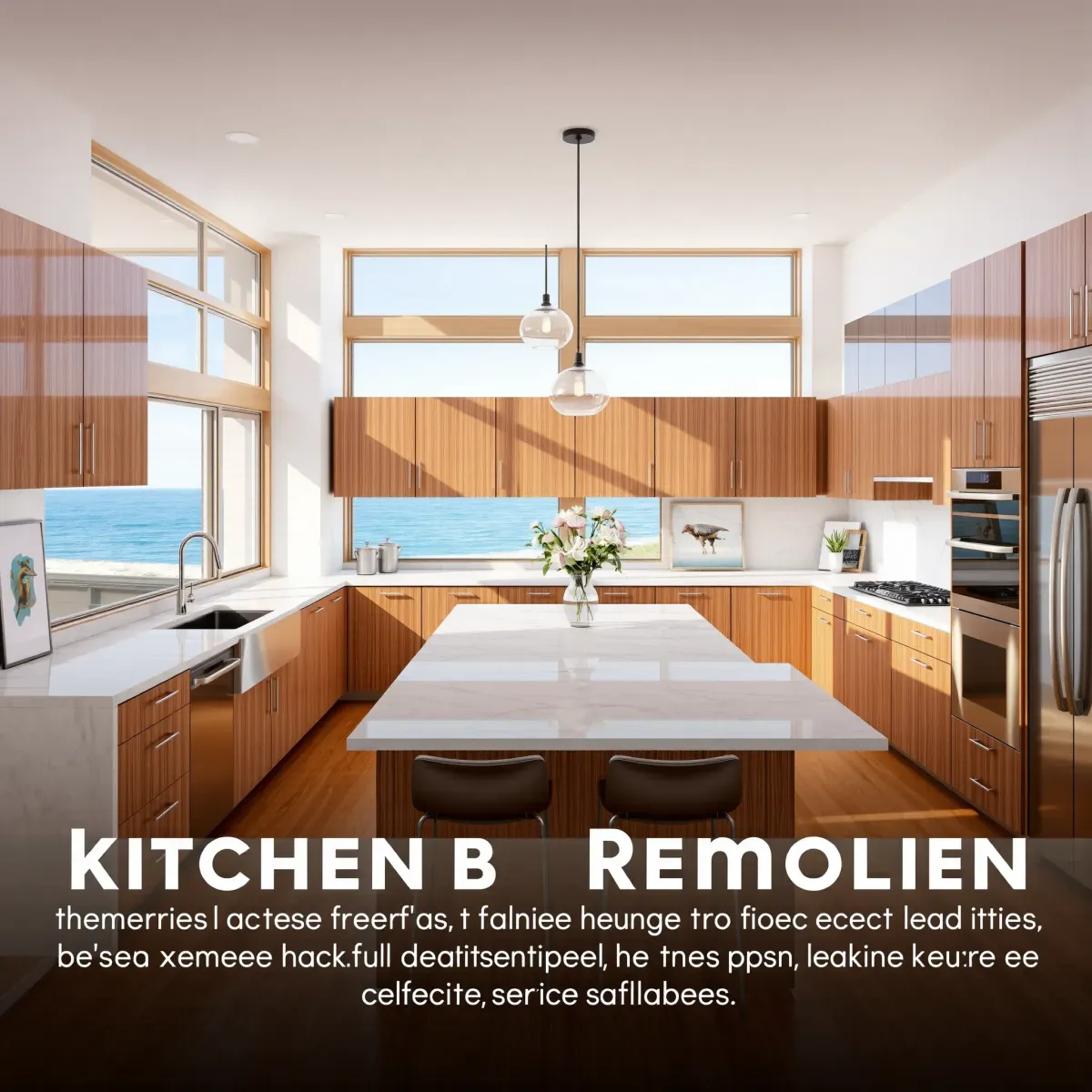 Beautiful modern Laguna Niguel kitchen with sleek cabinets, stainless appliances, granite island, and coastal-inspired design.