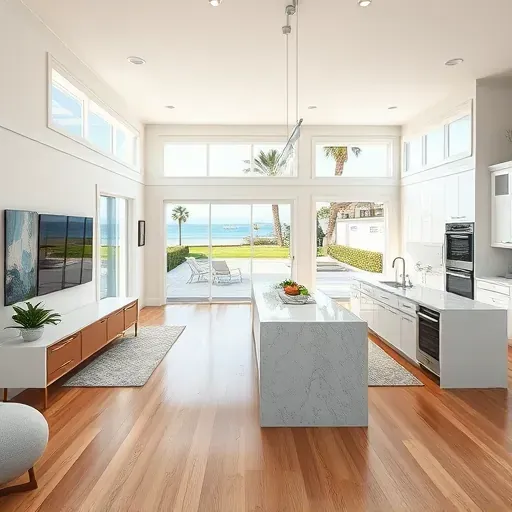 Beautifully remodeled Huntington Beach living space with open floor plan, natural light, and chic coastal decor.