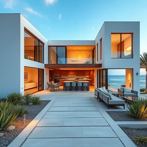 Remodeled coastal home in Laguna Beach featuring modern architecture, large windows, and elegant interiors with natural accents.