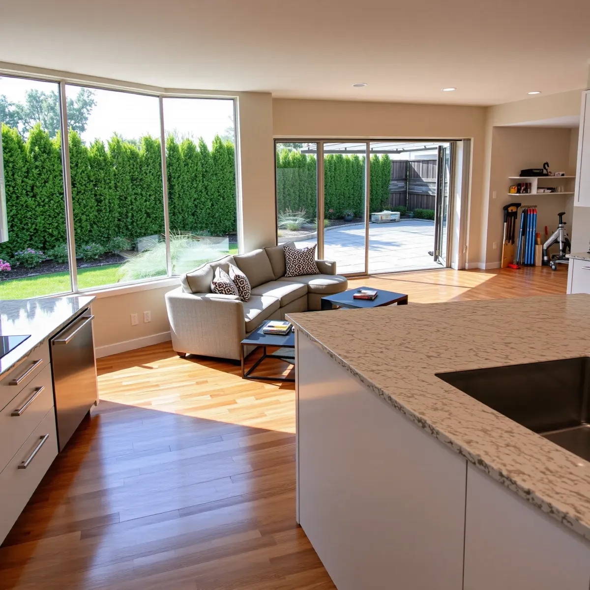 Beautiful renovated Westminster, CA home with modern facade, landscaped yard, new windows, and stylish driveway.