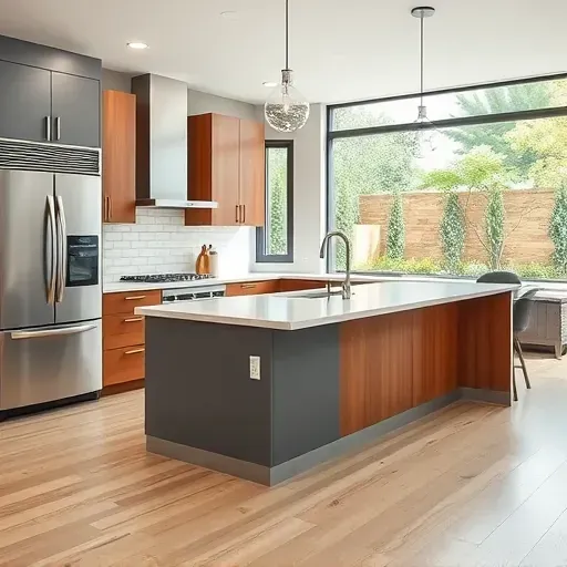 Renovated kitchen in South Coast Metro CA with modern cabinetry, quartz island, and stainless steel appliances.