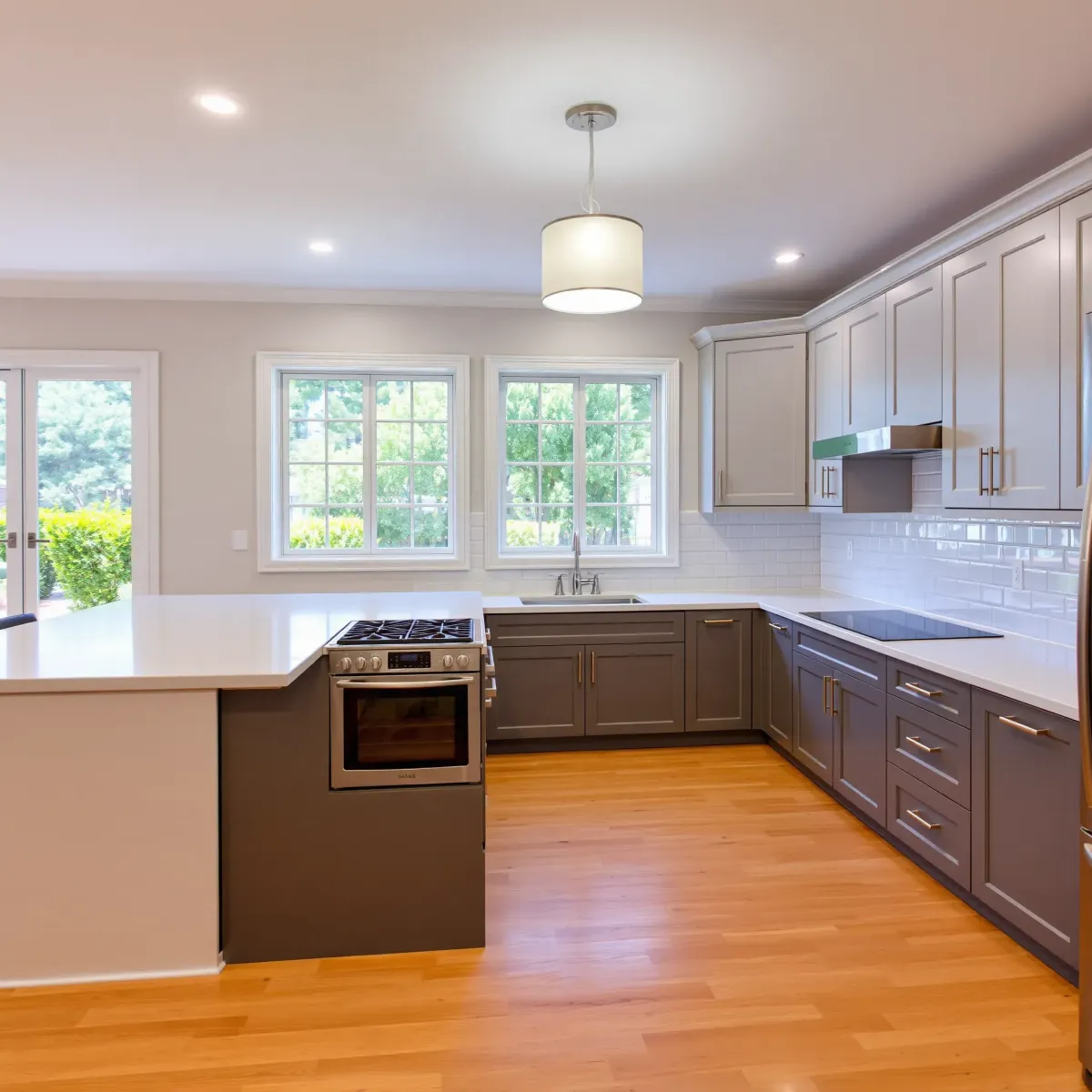 Renovated Portola Springs kitchen with quartz countertops, stainless appliances, custom cabinetry, and a sunny breakfast nook.