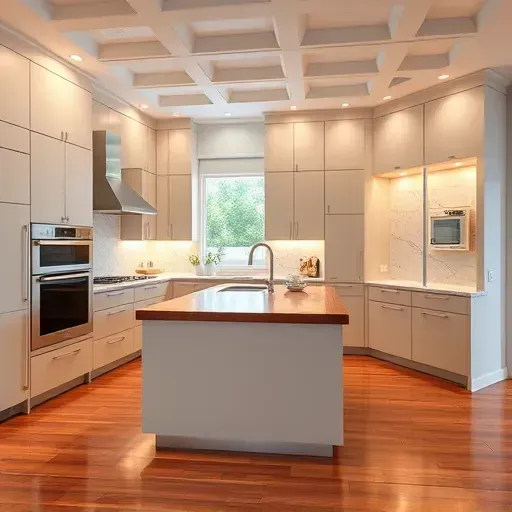 Remodeled Rancho Santa Margarita kitchen with modern matte cabinets granite countertops stainless steel oven island hardwood floors and stylish glass backsplash