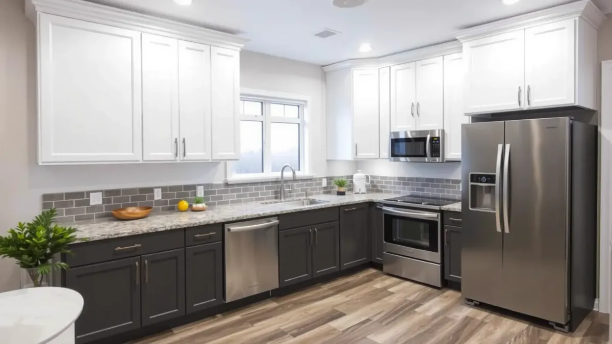 Modern kitchen in West Grove Valley, CA featuring sleek cabinetry, quartz countertops, stainless appliances, and bright open space.