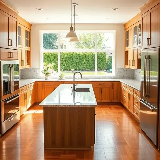 Recently remodeled kitchen in Floral Park, CA features granite countertops, modern appliances, and custom wood cabinetry.